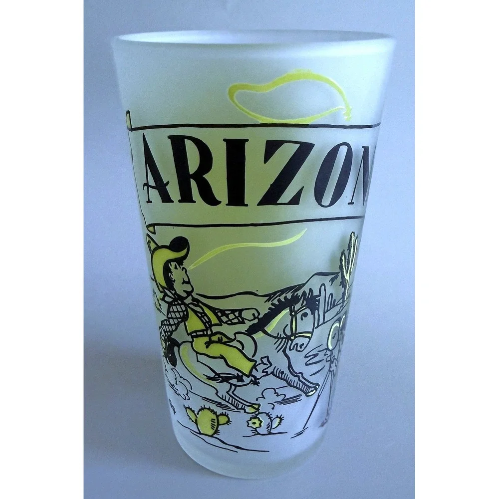 Aizona Vtg 1960s State Landmarks Beverage Frosted Glass Tumbler Enamel Paint 5